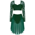thumbnail image 2 of renvena Women's Two-Piece Dance Dress Outfit Long Sleeve Crop Top with Skirt Lyrical Dance Costume Green S, 2 of 7