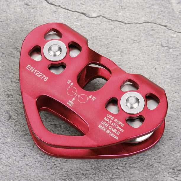 Poulie De Sauvetage Double 30KN – Pour Corde 13 Mm Ou Câble 12 Mm – Aluminium Aéronautique – Rouge/bleu/or – Alpinisme Et Rappel