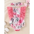thumbnail image 4 of Musuos Baby Girls Flutter Sleeve Romper 0-18Months Floral Butterfly Print Round Neck Jumpsuit with Bow Headband, 4 of 10