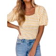thumbnail image 3 of HUBERY Women Striped Color Block Square Neck Puff Short Sleeve Top, 3 of 6