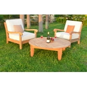 3 PC A Grade Outdoor Patio Teak Sofa Set - 2 Lounge Chairs & Round Coffee Table