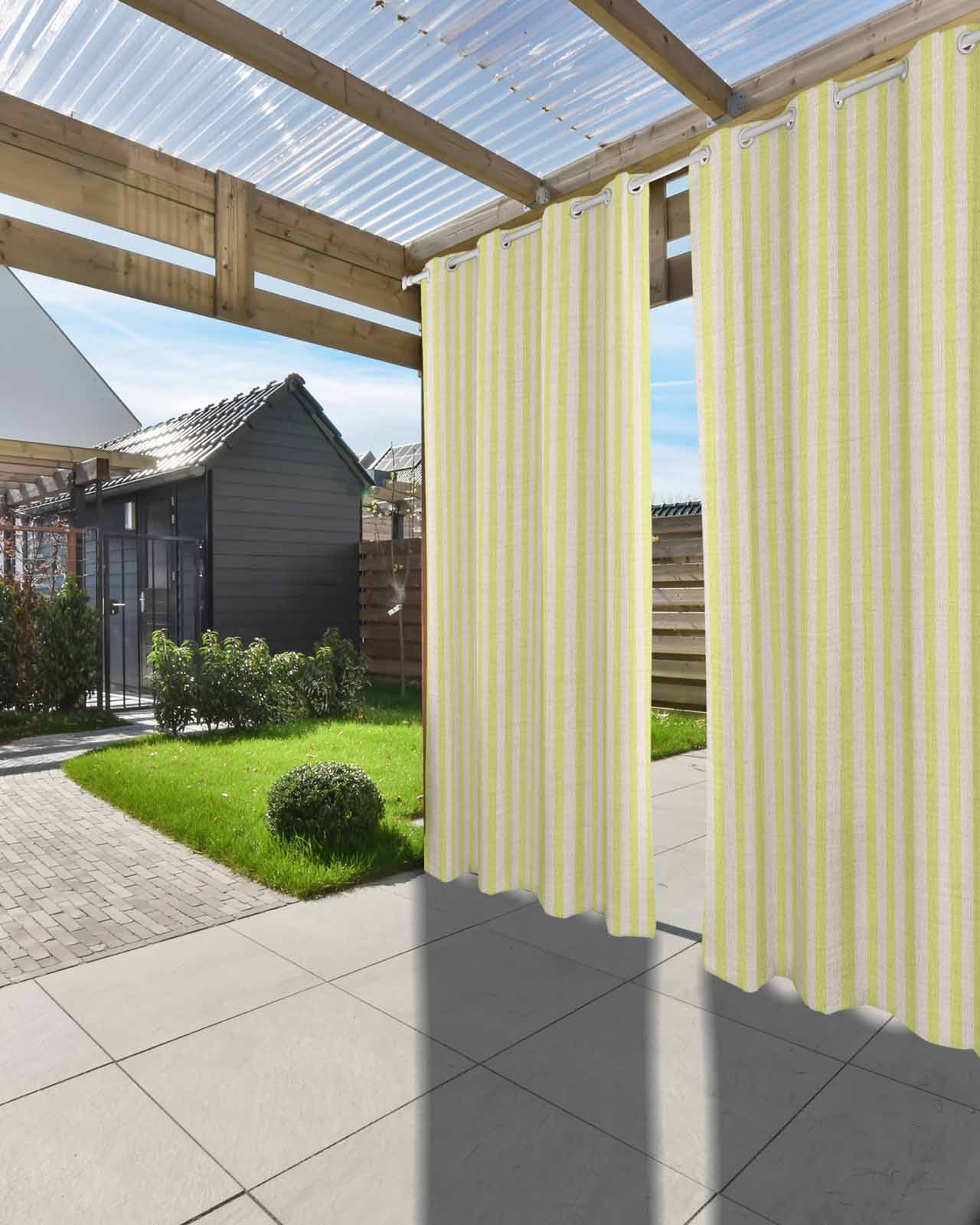 Yellow Striped Outdoor Curtains for Patio, Modern Simple Farmhouse Beige Vintage Privacy Drapes Grommet Waterproof Outside Curtains for Porch/Cabana/Balcony 54"x 108", 1 Panel
