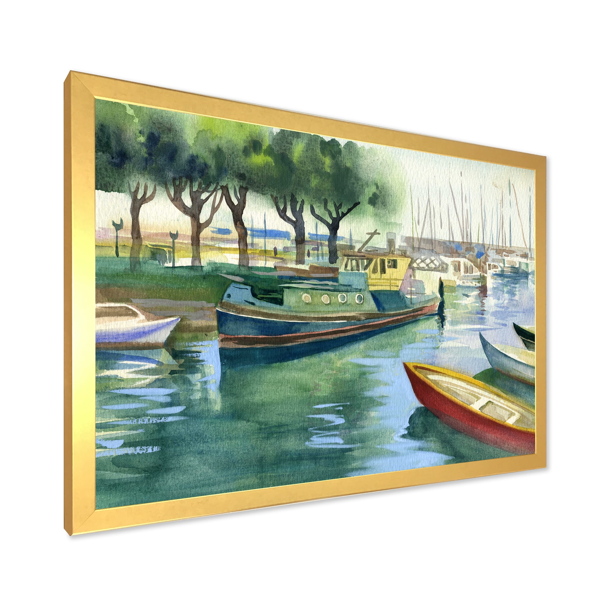 Designart 'Boats At The Lake in Green Spring' Traditional Framed Art Print