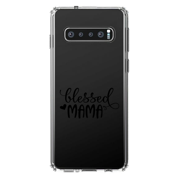 DistinctInk Clear Shockproof Hybrid Case for Samsung Galaxy S10  PLUS (6.4" Screen) - TPU Bumper Acrylic Back Tempered Glass Screen Protector - Blessed Mama - Heart