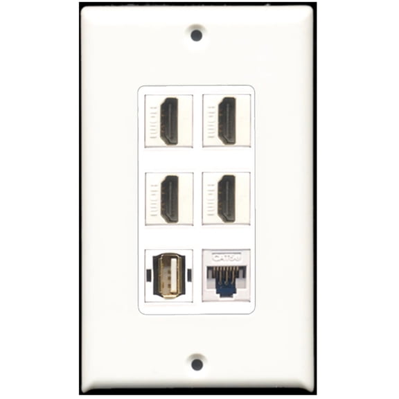 Ultra Spec Cables 4 Port HDMI 1 USB A-A Cat5e Ethernet Wall Plate w/Female/Female Jacks