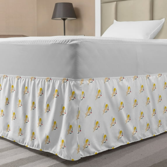 Angel Bed Skirt, Cupid Pattern Amour Love Arrow Mythic Romance Kids Baby Angels Children, Elastic Bedskirt Dust Ruffle Wrap Around for Bedding Decor, 4 Sizes, Peach Earth Yellow White, by Ambesonne
