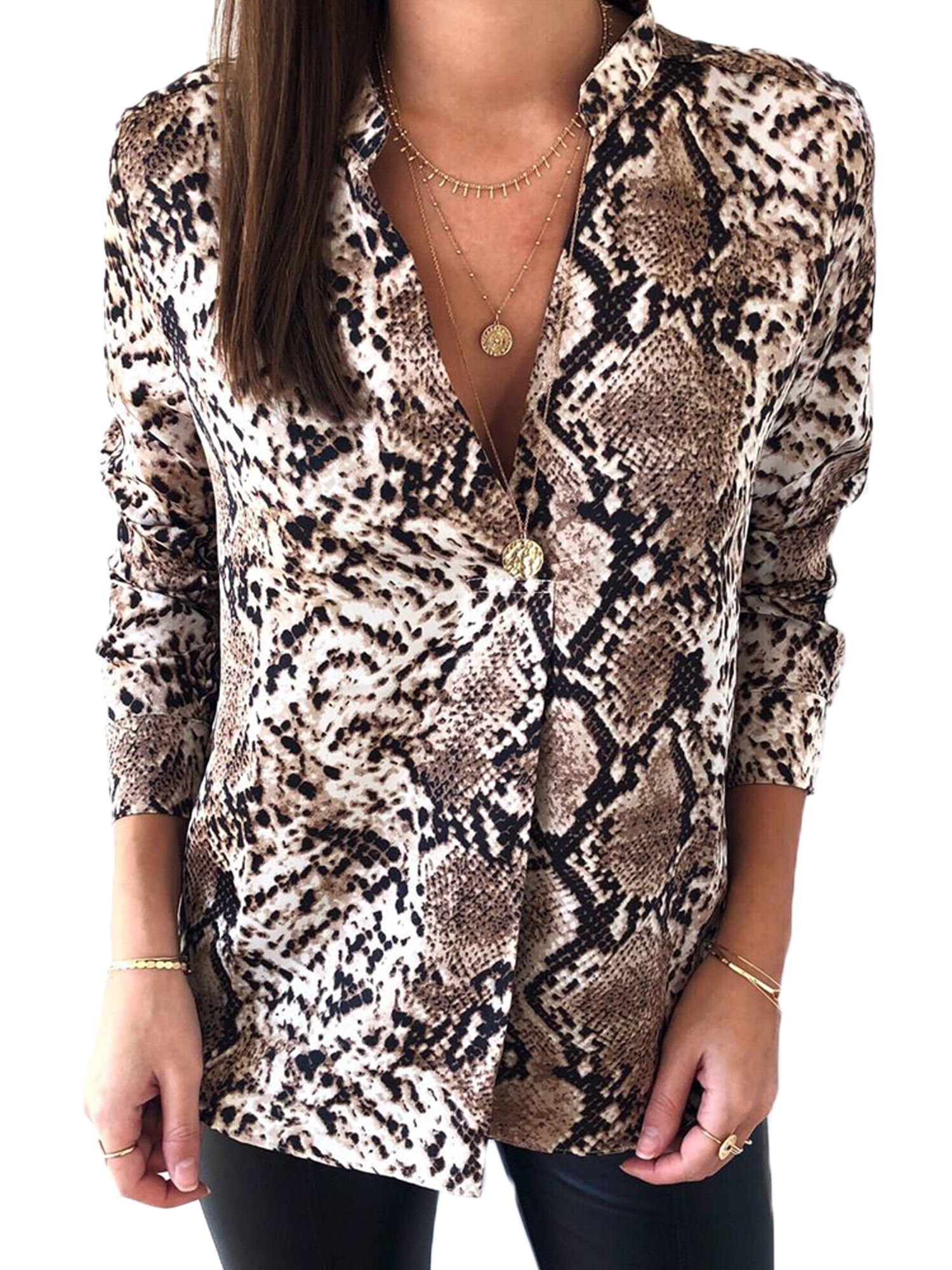 deep v neck printed blouse