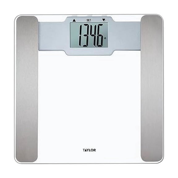 Taylor Digital Body Composition Bathroom Scale – 11.8" Tempered Glass Platform, 400 lb Capacity Weight Monitor with Athlete Mode, 6 User Recognition & Body Analysis Features (Clear)