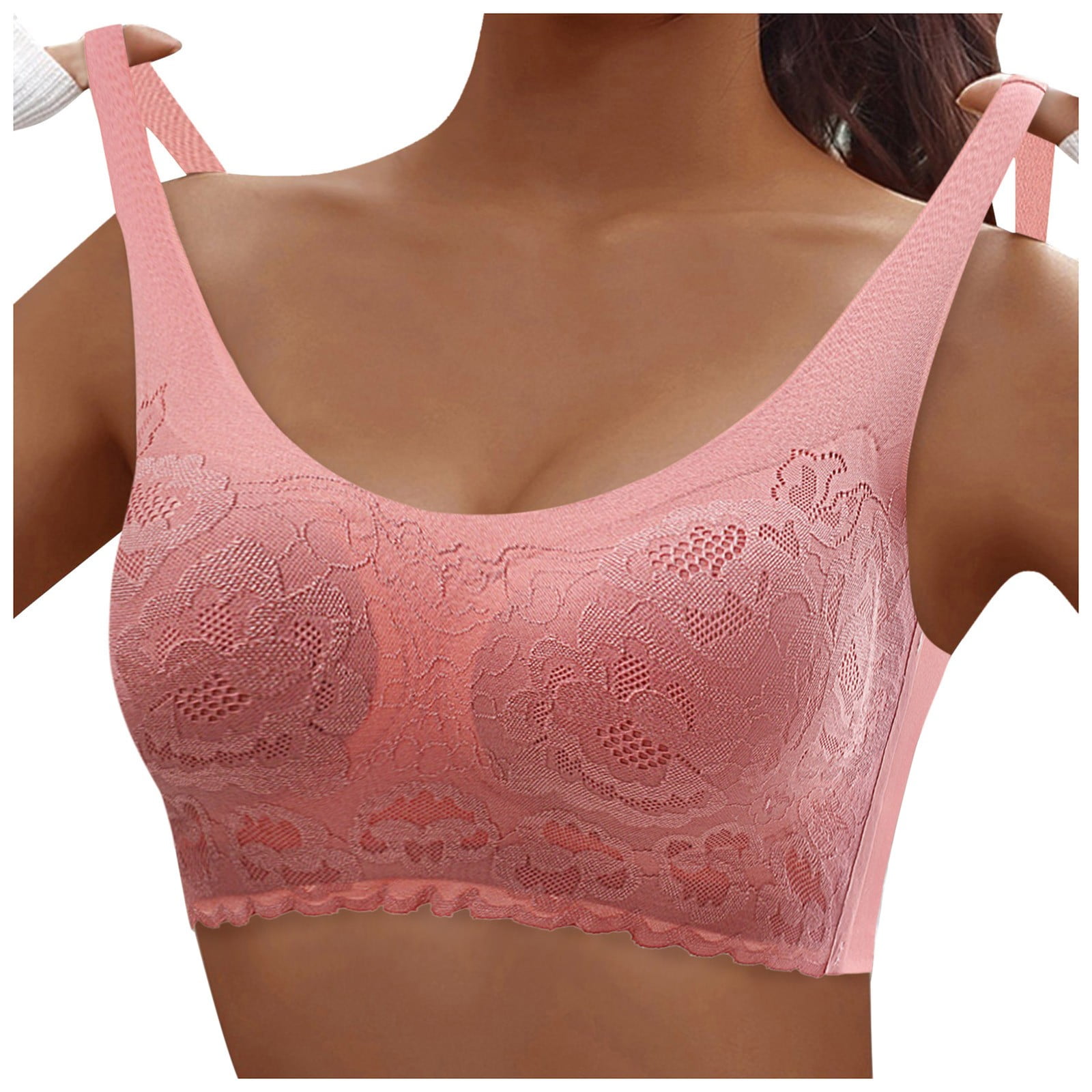 Seamless Latex Fixed Cup Underwear for Strappy Support Bra with Lace Detailing Full Coverage Padded Top Smooth Maternity-Style Comfort for Daily Wear Red XL