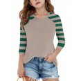 thumbnail image 2 of zbxnLI Girls 3/4 Sleeve Tops Color Block Striped Crewneck T-Shirts Little Girls Fall Tees Tops, 2 of 7