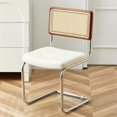 thumbnail image 1 of Stool, Retro Dining Chairs with Rattan Backrest Rattan Chair with Stainless Steel Frame Faux Leather Dining Chairs for Kitchen Living Room Dining Room(White), 1 of 7