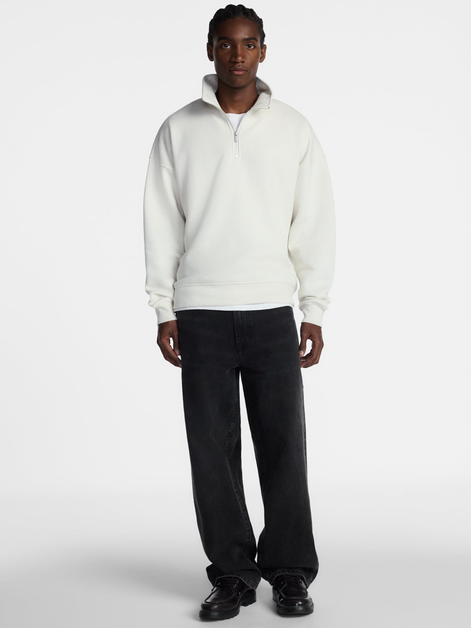 No Boundaries Boxy Fit Quarter Zip Fleece Sweatshirt with Long Sleeves, Men's XS-4XLT