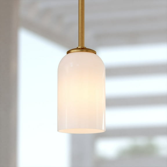 Shelby Gold Brass Transitional Mini Pendant Ceiling Light White Glass