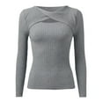 thumbnail image 7 of Womens Undershirt Slim Fit Hollow Knit Shirt Casual Long Sleeve Pullover Top, 7 of 7