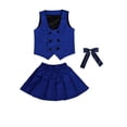 thumbnail image 4 of WAYUTE Girls 3 Piece School Uniform Outfit Sleeveless Button Front Vest and Pleated Skirt with Bow Tie Kids Formal Clothing Set Casual Daily Wear,Blue,Size 12-18 M, 4 of 5