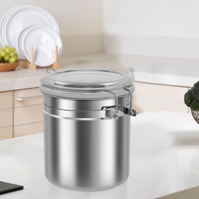 NUAHRHY 4 Pcs Stainless Steel Canister Practical Canister Set with Clear Lid and Locking Clamp Convenient Kitchen Canisters Versatile Food Storage Container for Coffee Tea Flour Sugar