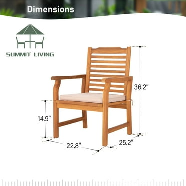 Summit Living 2-Piece Acacia Wood Patio Dining Chairs with Cushions, Outdoor Oil Finished Natural Teak Wooden Armchairs, Orange & Beige