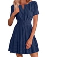 thumbnail image 6 of Kojanyu Women's Spring and Summer Casual Mini Dress – Lightweight Short Sleeve V-Neck Boho Beach Dress with Elastic Waist & Pockets, 6 of 9