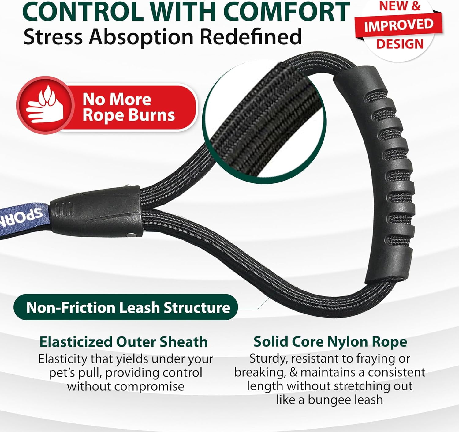 Laisse De Dressage Pour Chien Sporn Anti-friction, Laisse Pour Chien En Nylon Rembourré Antidérapant Et Robuste De 1,2 M Pour Un Contrôle Maximal, Laisse Sans Traction Avec Boucle À Pression, Noire 4 pi