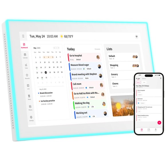 Calendario digital de pared Akimart con pantalla táctil LED de 10,1"
