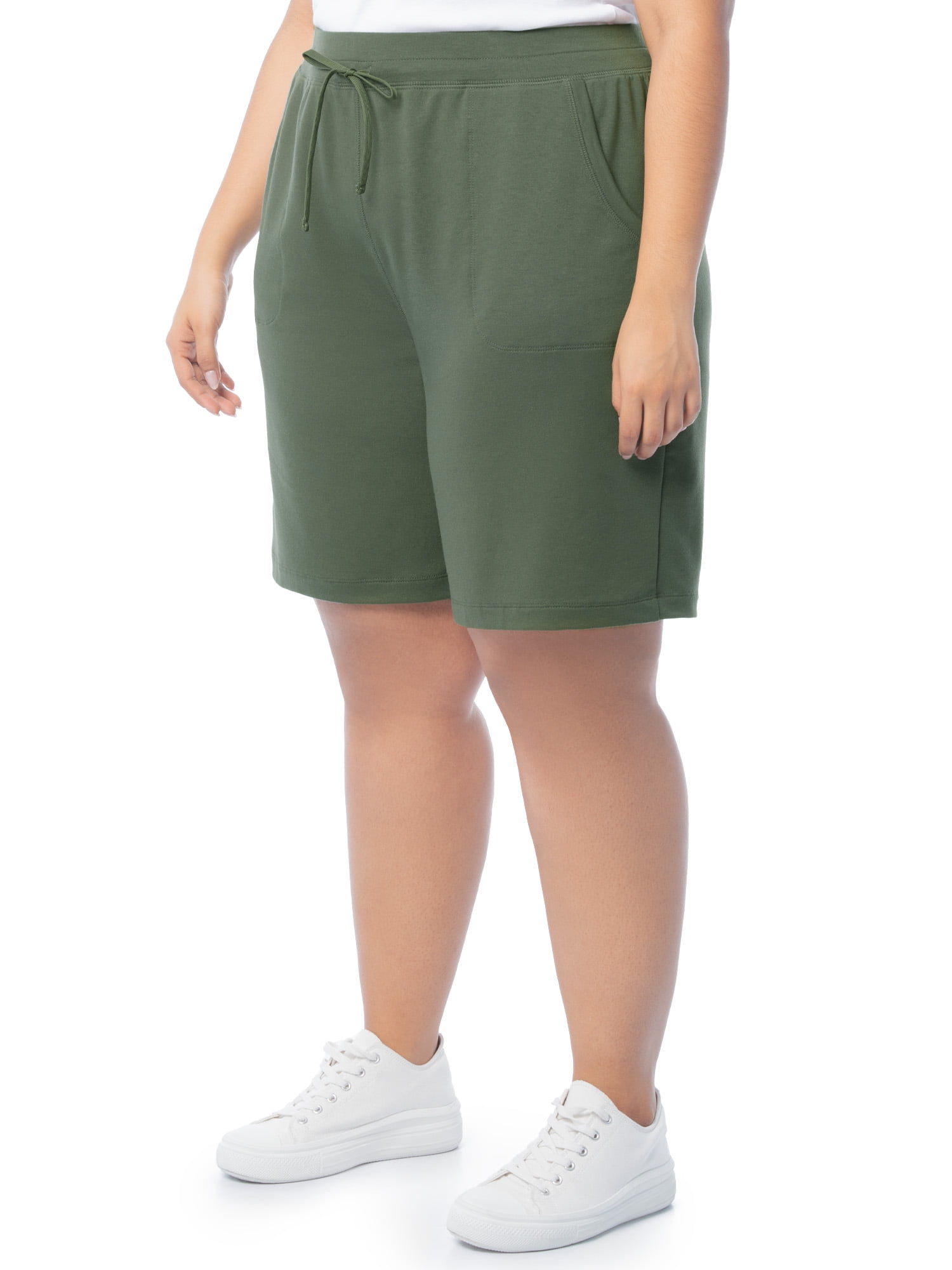 Athletic Works Women's Plus Size 9" French Terry Drawstring Lounge Shorts, Size 1X-5X
