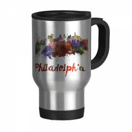 

Philadelphia America City Watercolor Travel Mug Flip Lid Stainless Steel Cup Car Tumbler Thermos