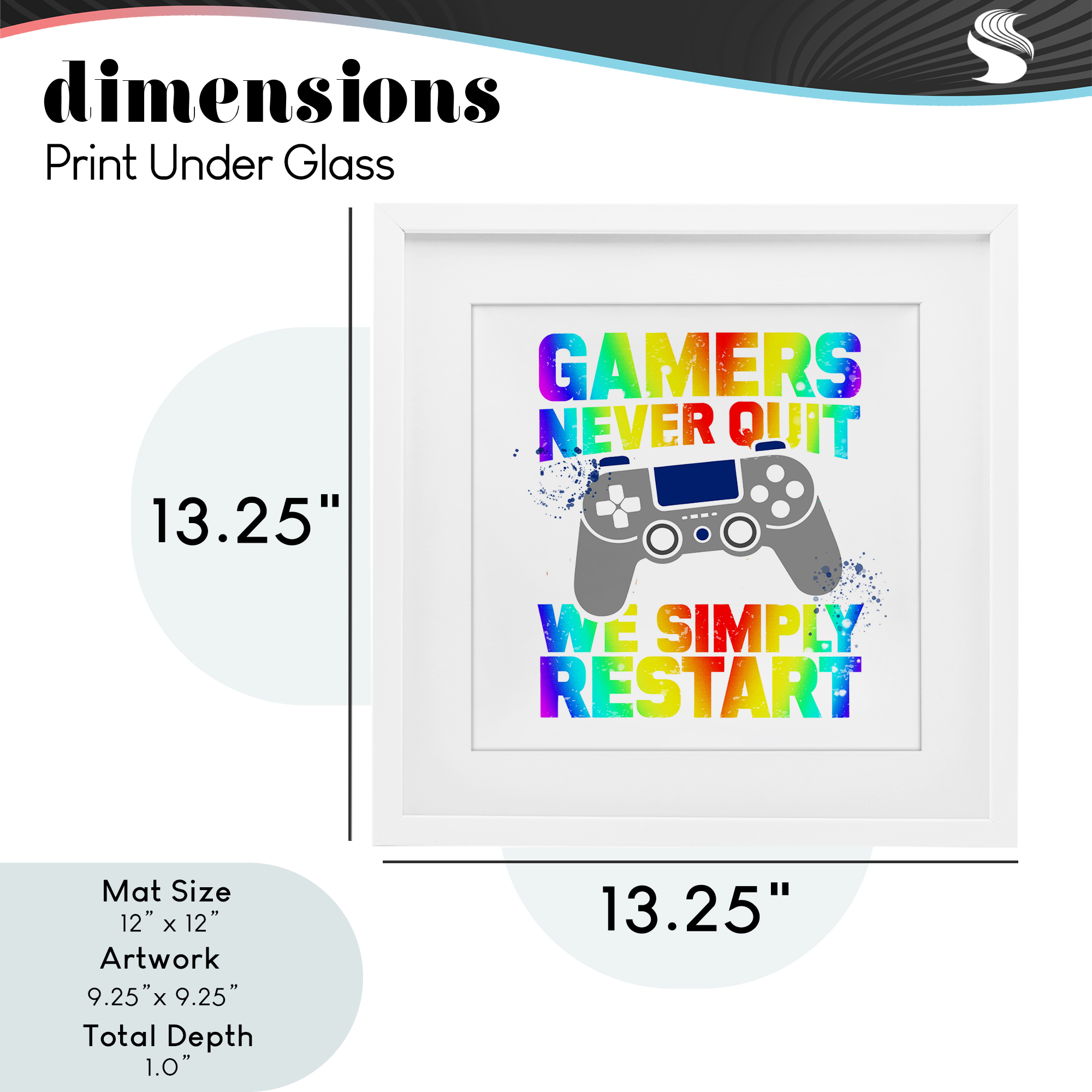 Rainbow Gamers Never Quit White Framed Print Under Glass, design by Kim Allen