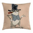 thumbnail image 1 of Cigar Throw Pillow Cushion Cover, Cartoon Style Illustration of a Funny Gentleman Cat Character in a Hat with a Monocle, Decorative Square Accent Pillow Case, 16" X 16", Multicolor, by Ambesonne, 1 of 2