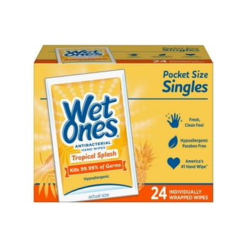 Wet Ones Antibacterial Hand Wipes Singles, Tropical Splash, 24 Ct