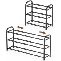 3-Tier Expandable Shoe Rack, Adjustable Shoe Shelf Storage Organizer for Front Door Entrance (Black)
