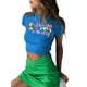 thumbnail image 3 of VISgogo Camiseta Femenina, Patrones de Flores de Letras Cuello Redondo Manga Corta Tops Cortos de Punto Traje de Verano, S/M/L VISgogo  moda, 3 of 9