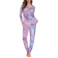 thumbnail image 1 of Renewold Warm Pajamas for Women Lady Purple Liquid Marble Print Pajamas Sets Long Sleeve Crew Neck Nightwear Casual Holiday Sweatpants Size XS, 1 of 5