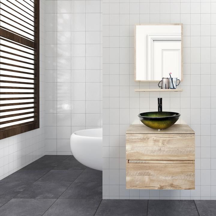 24" Bathroom Vanity W/Rectangle Ceramic Sink Wall Mounted Combo Grey Floating 