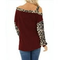 thumbnail image 2 of Women's Cuff Stitching Loose Diagonal Collar Pullover Long Sleeve Leopard Print Tops, 2 of 2