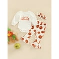 thumbnail image 2 of Newborn Baby Girls My 1st Halloween Outfits Long Sleeve Letter Romper Pumpkin Bell Bottoms Headband Fall Winter Clothes, 2 of 8