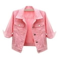 thumbnail image 2 of LISTHA Womens Denim Jacket 3/4 Sleeve Lightweight Cropped 2025 Coats Casual Button Down Trendy Jean Jackets Pink L, 2 of 5
