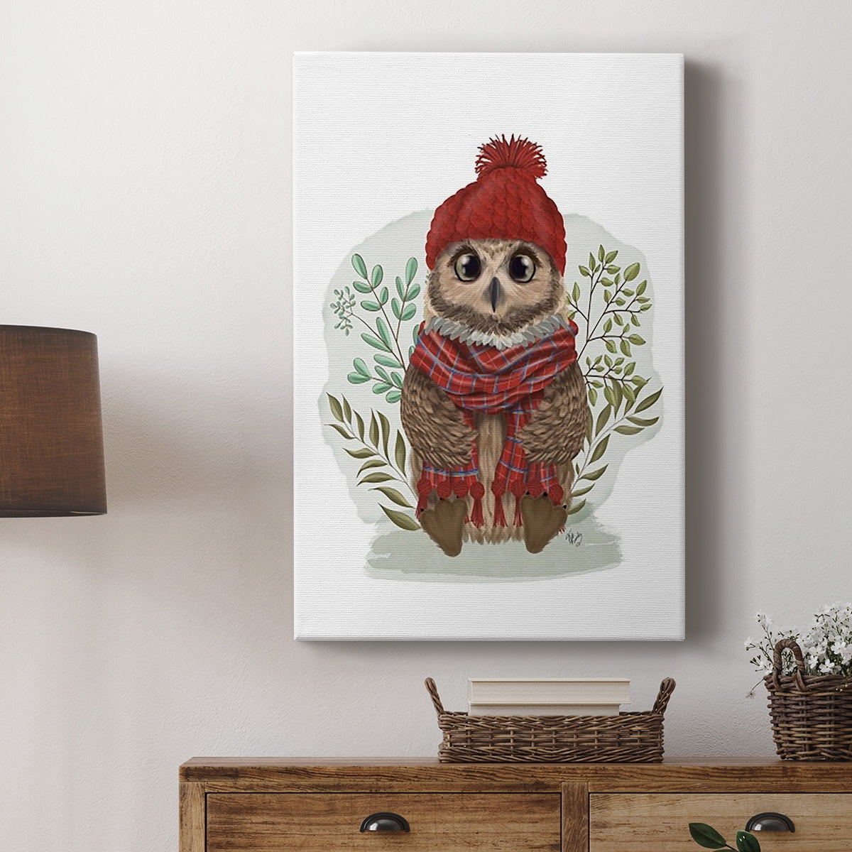 Owl in Tartan Scarf Premium Gallery Wrapped Canvas - Ready to Hang