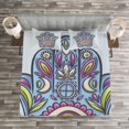 thumbnail image 3 of Ambesonne Hamsa Quilted Bedspread Set 3 Pcs, Spring Bloom Style Doodle, King Size, Blue Pink Green, 3 of 3