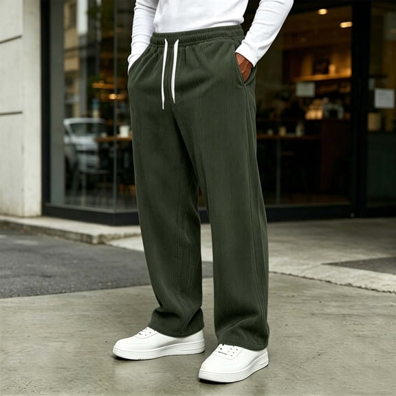 Men Pockets Pants Sweatpant Casual Solid Loose Winter Drawstring Long Pants