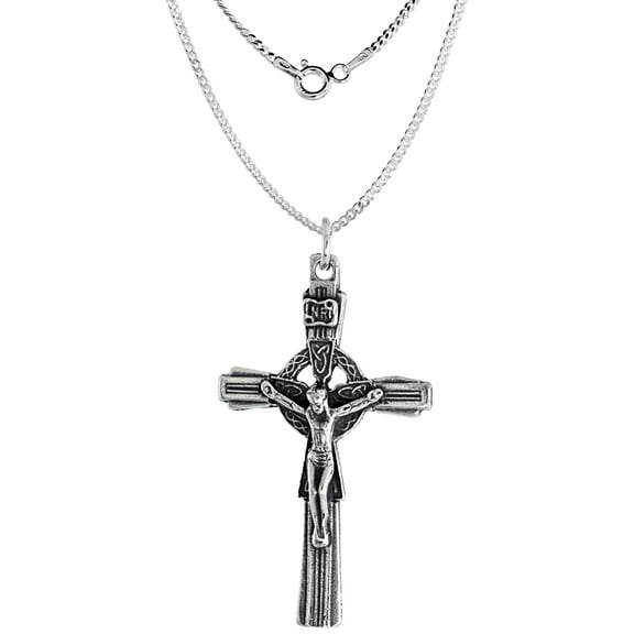 Sterling Silver Celtic Cross Crucifix Necklace  16 inch 1.8mm Chain