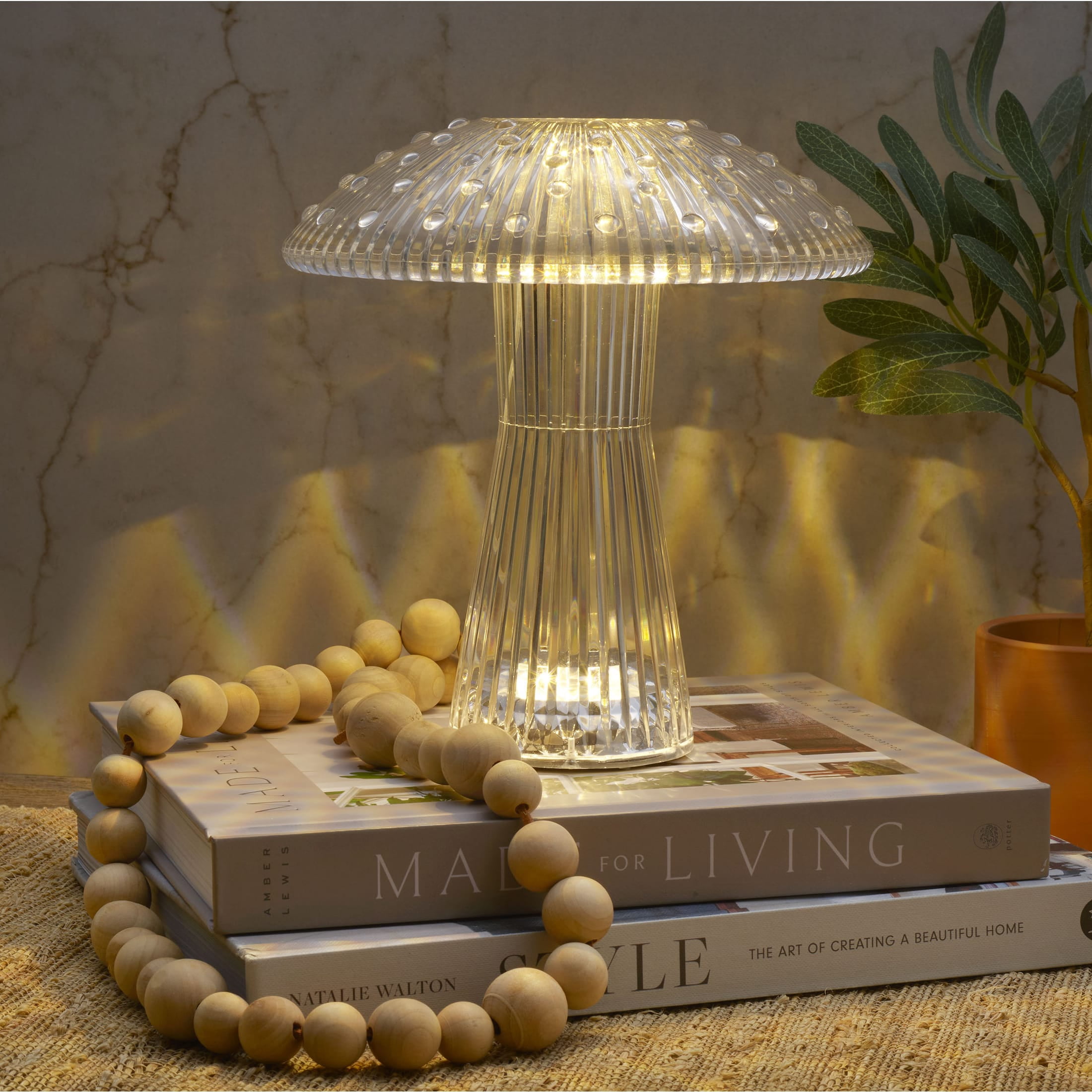 Home Accents 8-inch Acrylic Mushroom LED Rechargeable Cordless Lamp, Clear