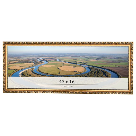 43x16 Frame Black & Gold Solid Wood Picture Frame Width 1.125 Inches | Interior Frame Depth 0.375