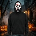 thumbnail image 2 of Halloween Ghost Mask Full Zip Hoodie, Black Pocketed Long Sleeve Sweatshirt Costume Outerwear for Men Women, 2 of 5