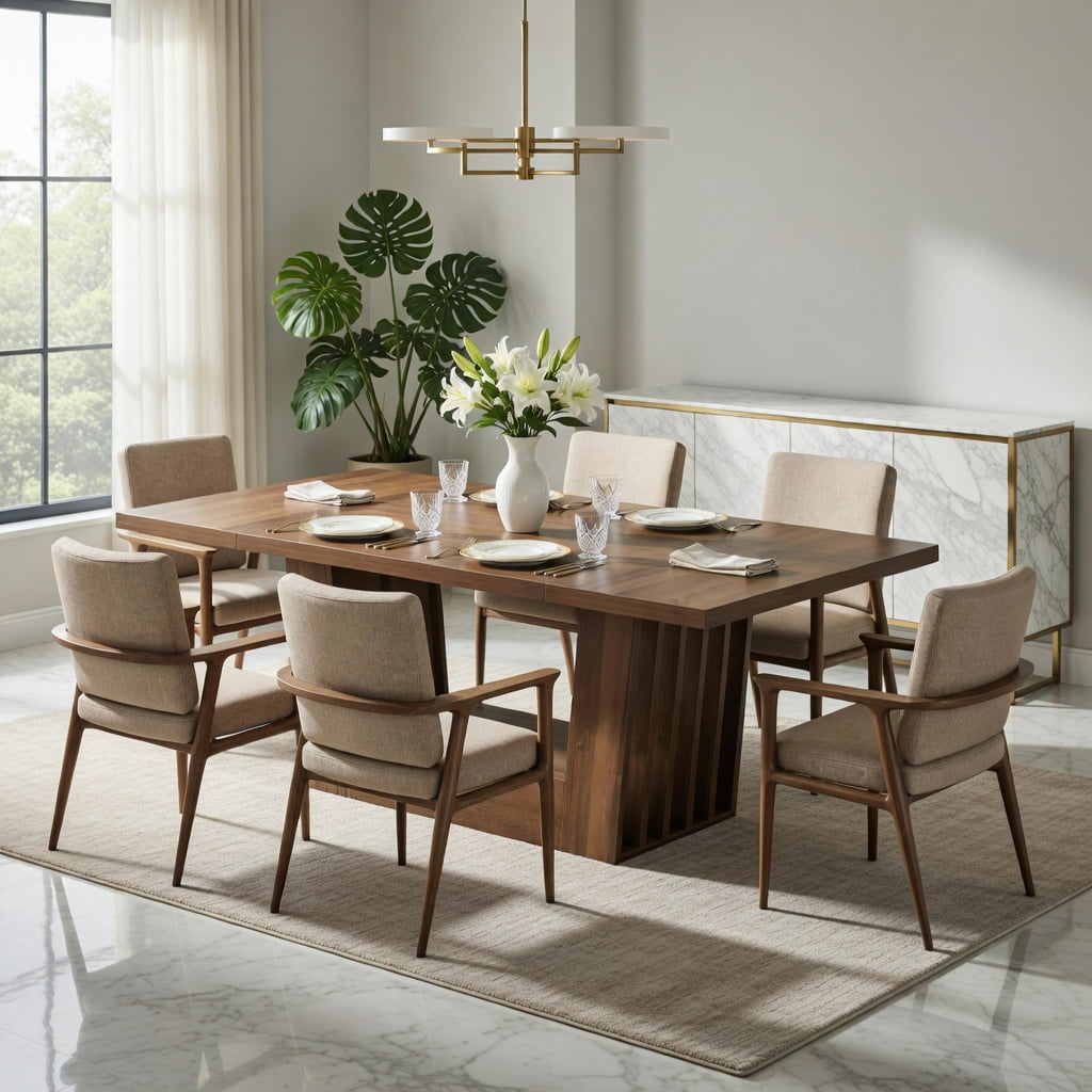 Hommoo 63 Inch Farmhouse Dining Table for 4-6 People, Solid MDF Rectangular Kitchen Table with Stylish Trapezoidal Base, Dark Brown