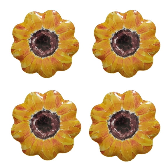 HL Set of 4 Sunflower Appetizer Plates, 8.27" Round Melamine Scalloped Edges