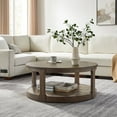 thumbnail image 5 of 40inch Large Curved 2 Tier Traditional Round Circle Wooden Center Coffee Table,Rounded Wooden Table with Wheels ,Table for living Room,Office,Apartment,Brown, 5 of 9