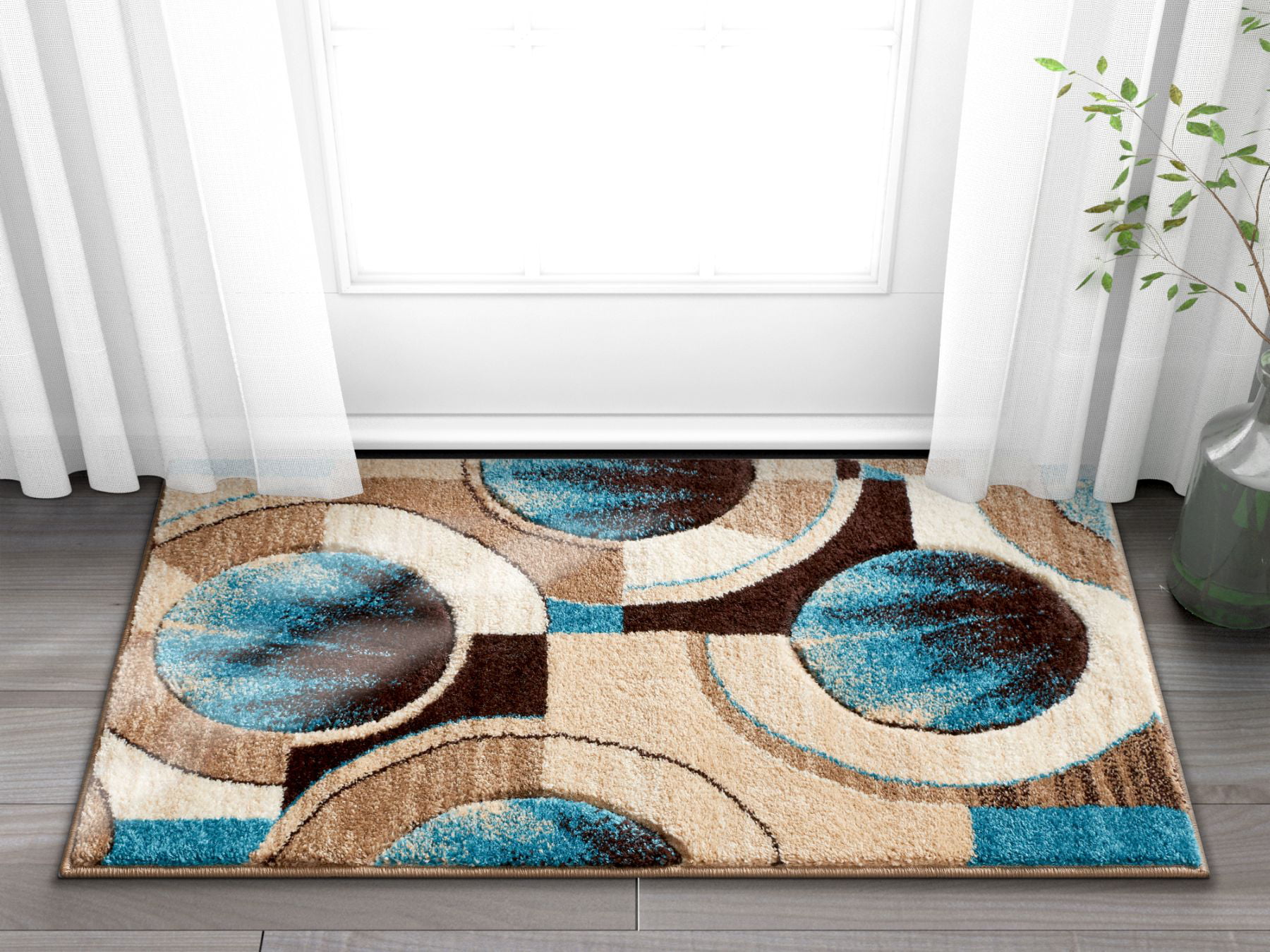 Well Woven Sunburst Blue Beige Brown, Brown And Beige Area Rugs