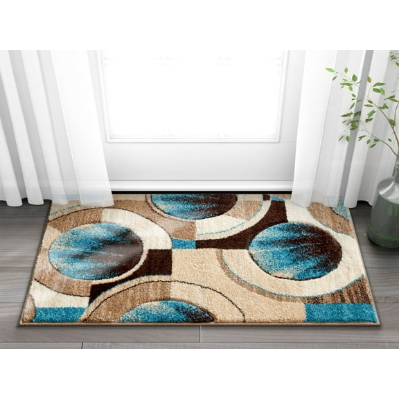 Well Woven Ruby Yolo Mid-Century Modern Geometric Blue 2' x 3' 3D High-Low Accent Rug