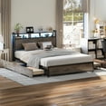 thumbnail image 3 of Zimtown King Bed Frame with 2-Tier Storage Headboard, Metal Platform Bed Frame with 4 Storage Drawers, Built in Charging Station & LED, Gray, 3 of 10