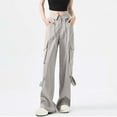 thumbnail image 3 of REALiKUN Women Baggy Work Pants High Waisted Cargo Pants Casual Loose Full Length Hiking Pants Solid Loose Wide Leg Trousers, 3 of 7